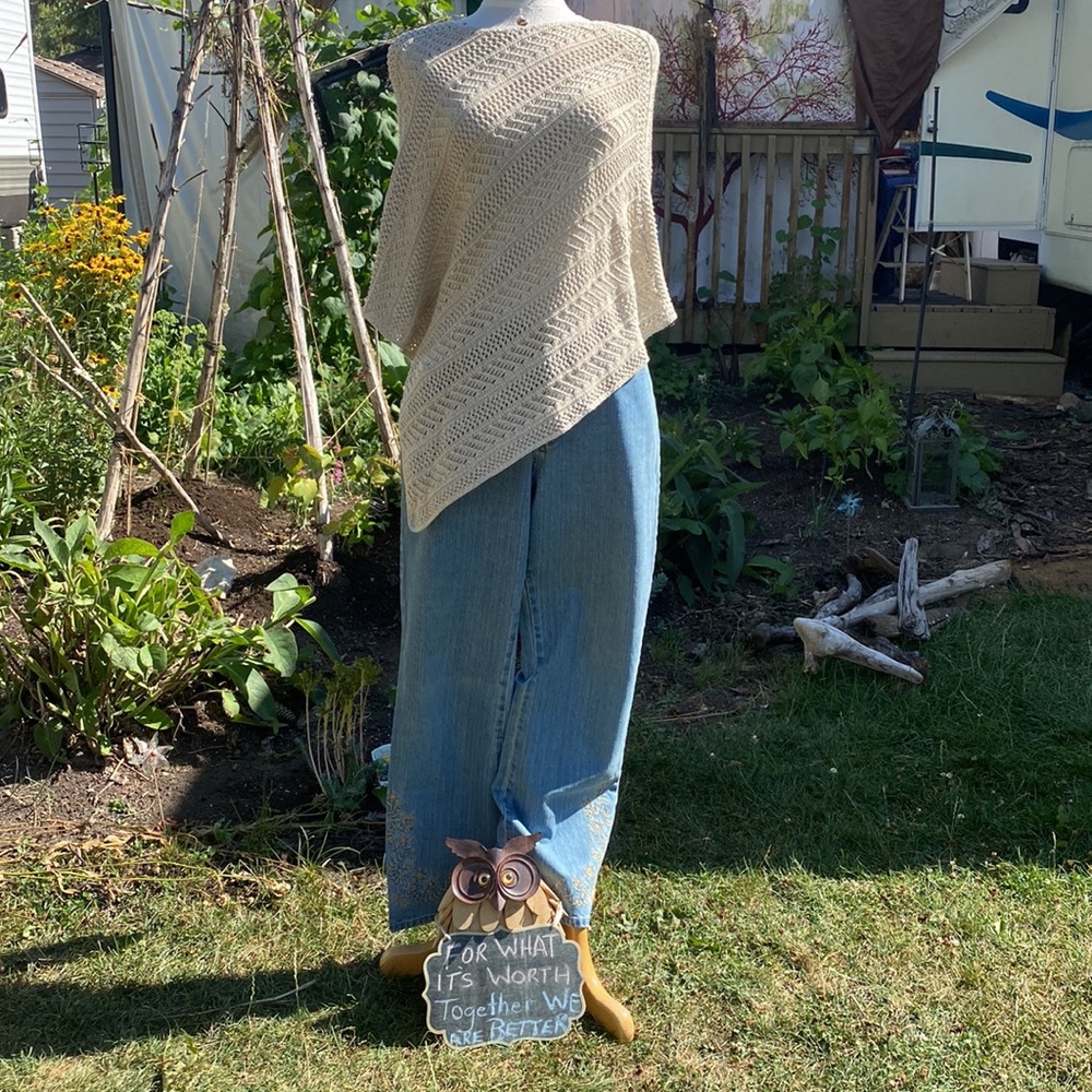 Vintage 90s Contrast Embroidered Wide-Leg Jeans & Tradition Knit Poncho Bundle